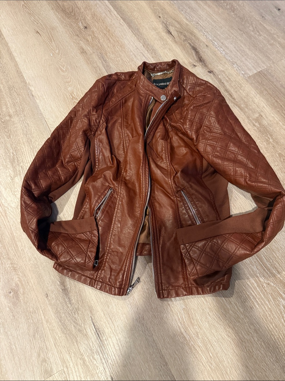 Express Chestnut Quilted Faux Leather Jacket